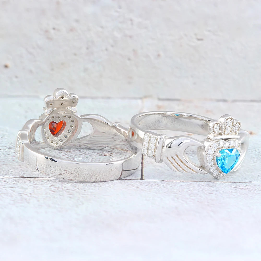 Heart Shaped Scottish Lrish Crown Hands Ireland sterling silver ring