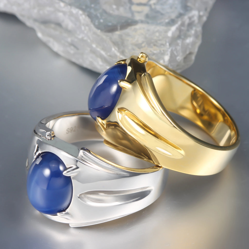 Starlight Bright Sapphire Star 925 Sterling Silver Men's ring