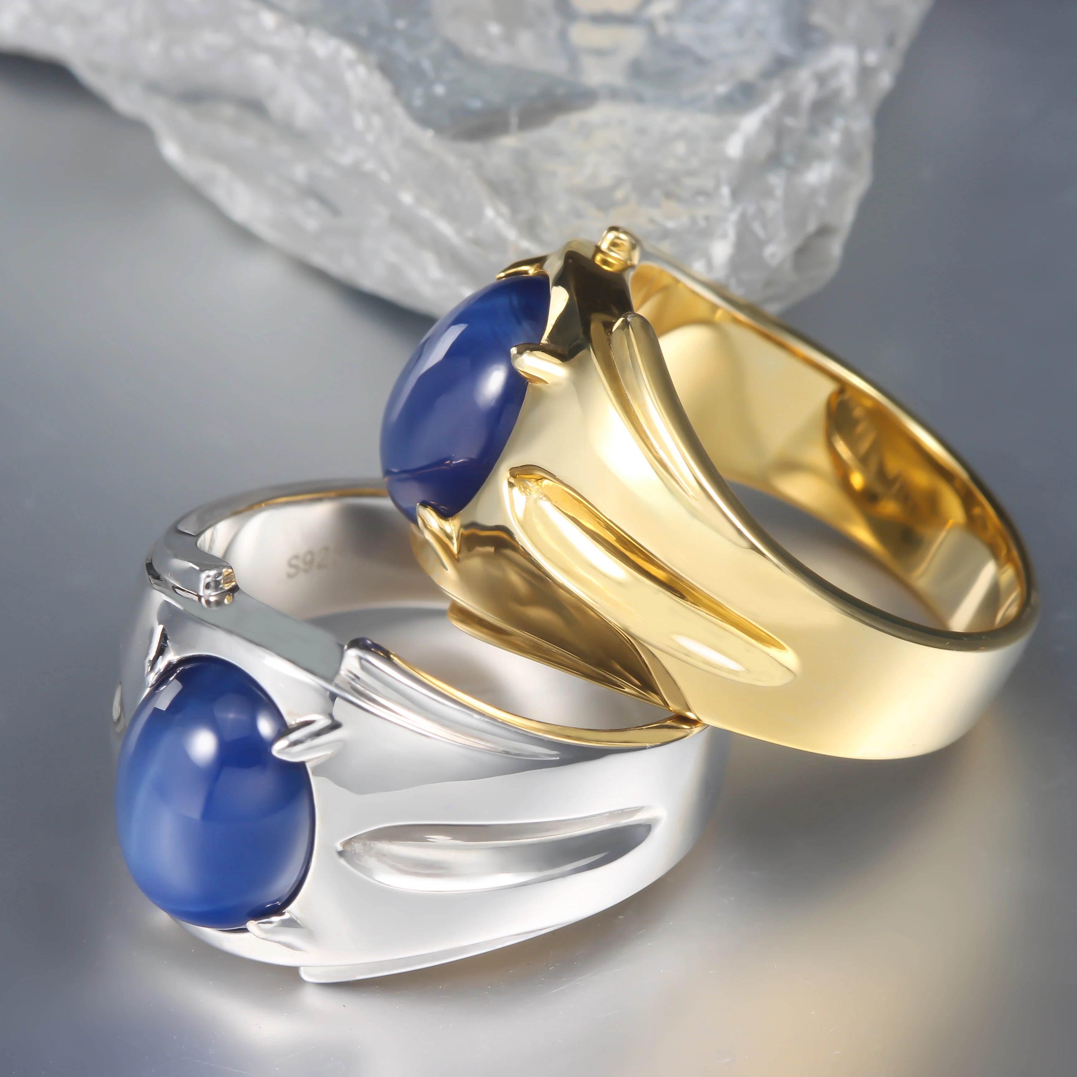 Starlight Bright Sapphire Star 925 Sterling Silver Men's ring