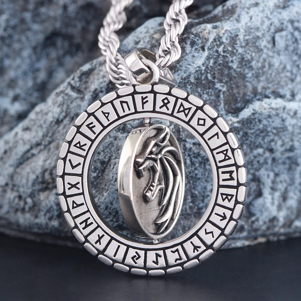 Antique Celtic Viking RotatingWolf Head Rune Sterling Silver Pendant