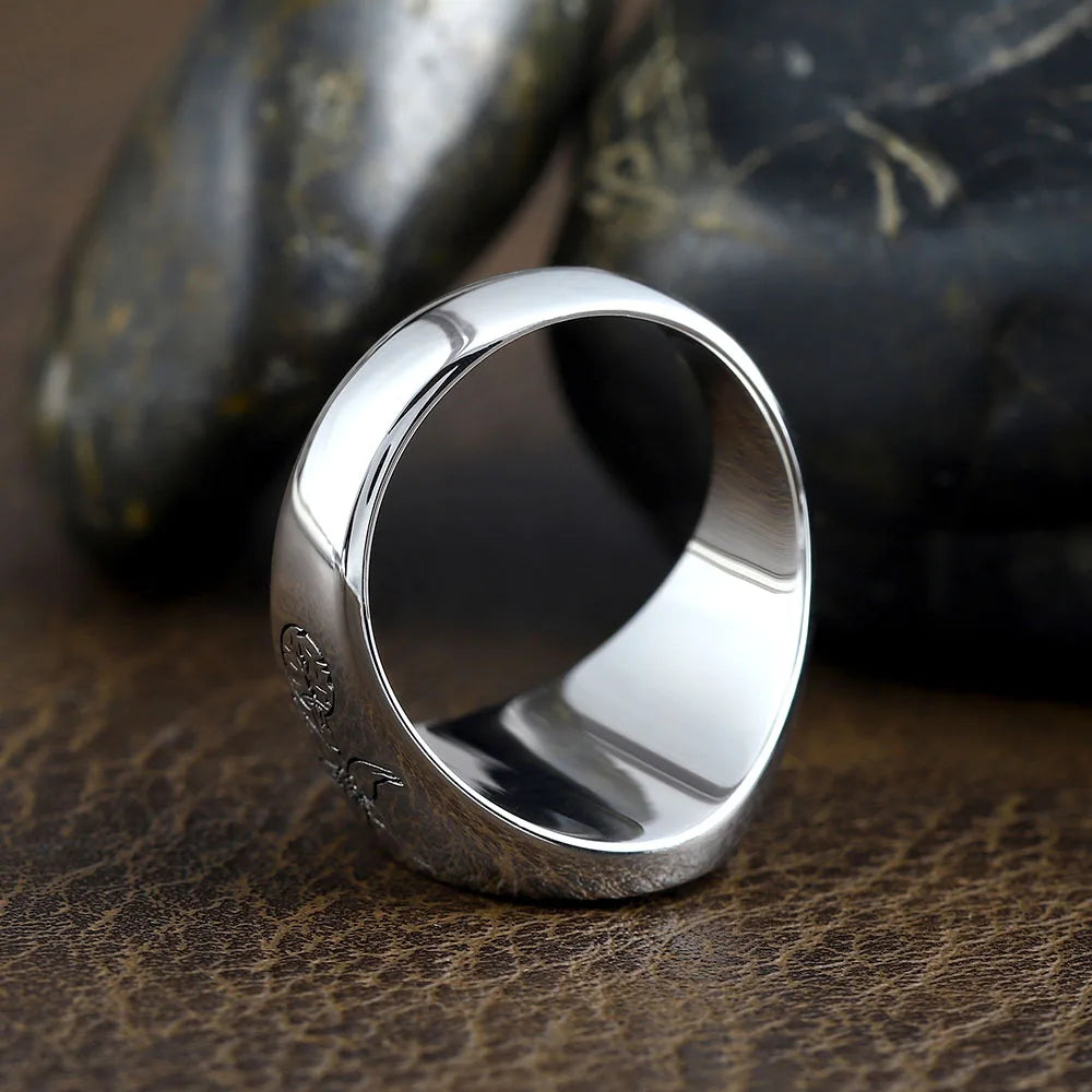 Skull Forever Memento Mori eagle Sand Glass Memory of Death Flower Sterling Silver Ring