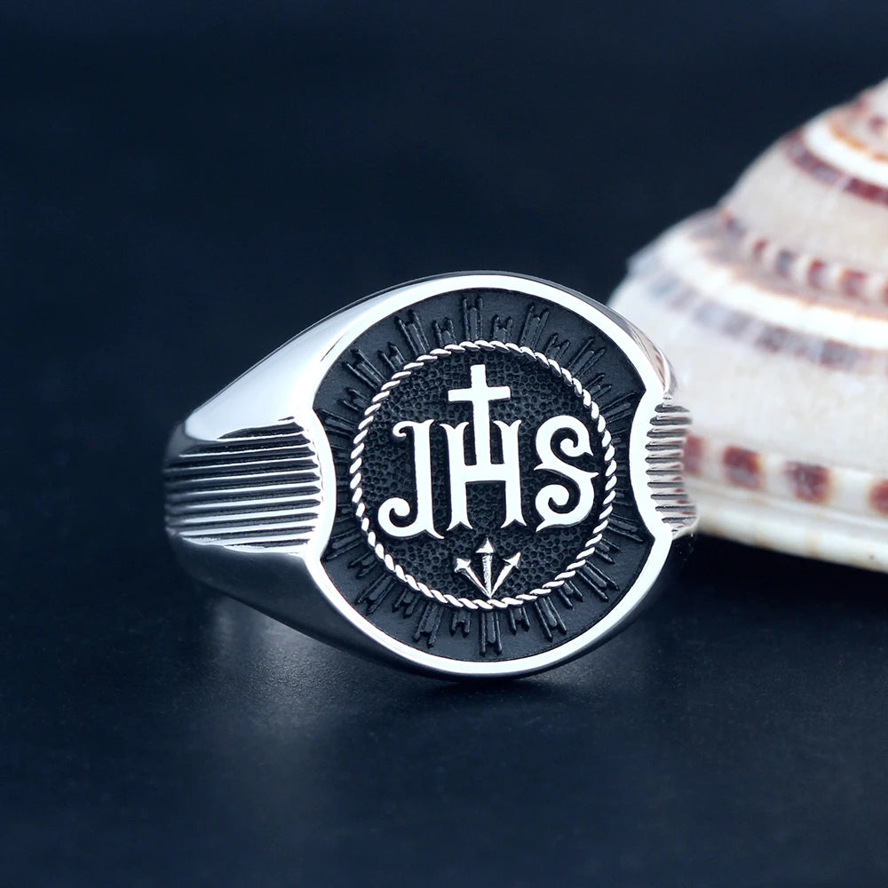 Jesus Christ Christian Chi Rho IHS JHS Sterling Silver Ring