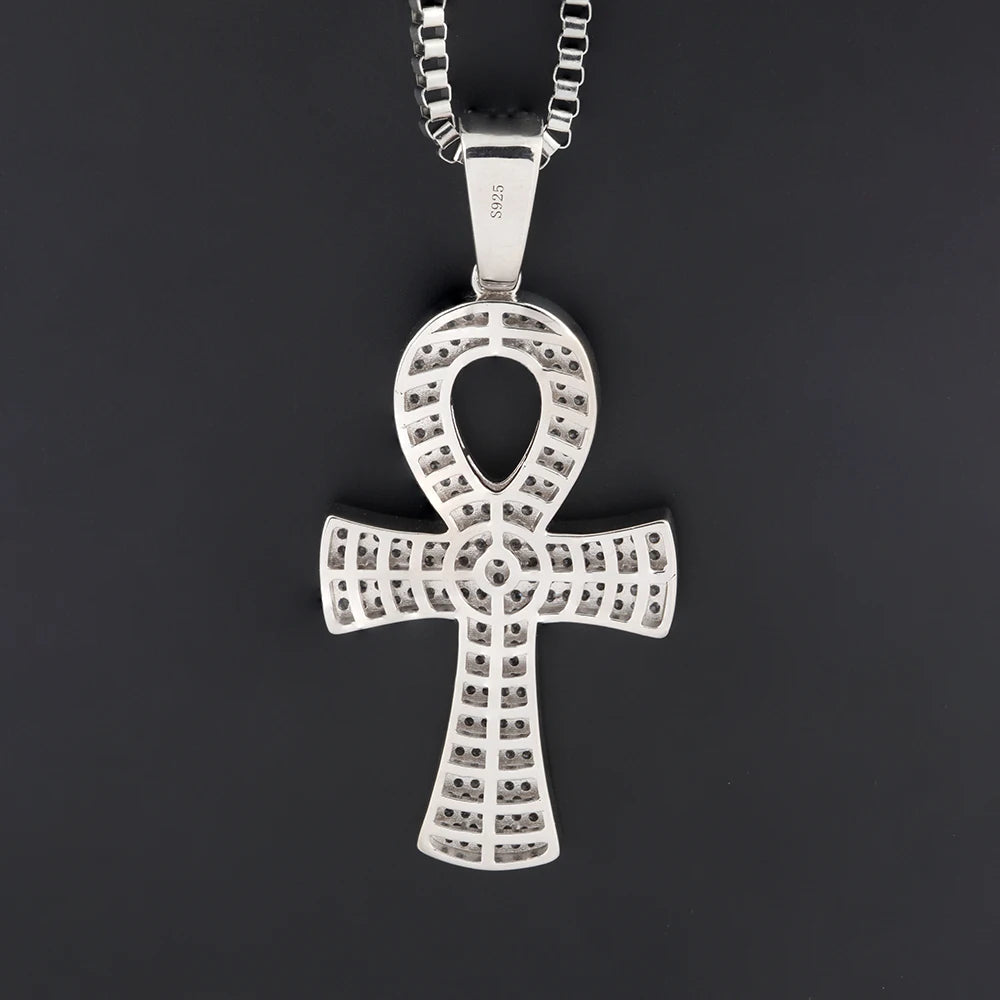 Egyptian Symbol Cross Covered with stones Silver Pendant