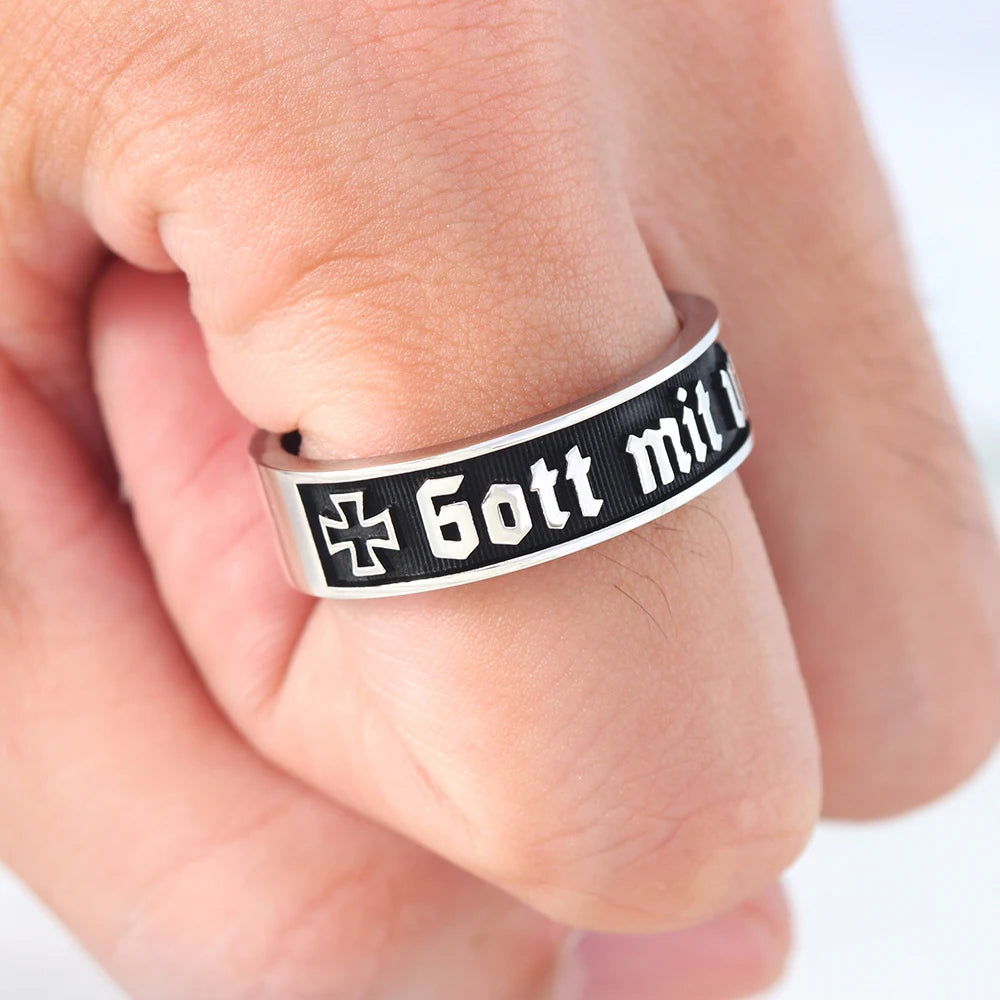 Gott Mit Uns Iron Cross Symbol Germany Sterling Silver Ring