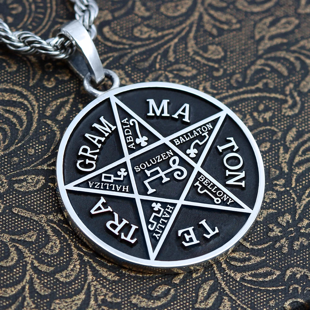 Solomon Pentagram Seal Rune Amulet 925 sterling silver necklace mascot pendant