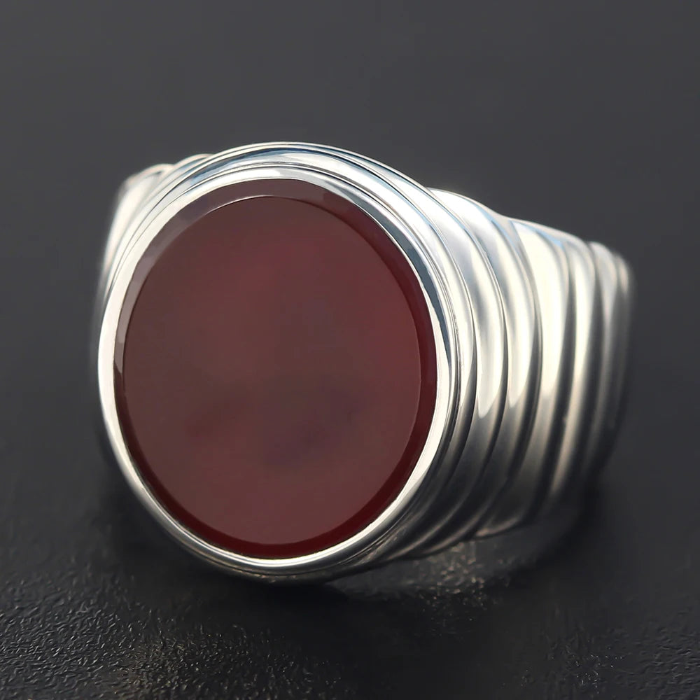 Corrugated Agate 925 Sterling Silver Fine Jewelry Ring For Men