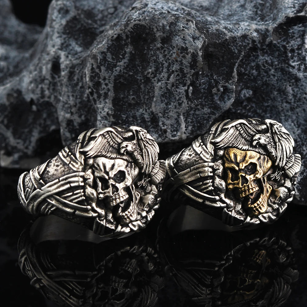 Memento Mori Gothic Death's Head Skeleton Skull Evil Demon Bike Unique Gift Idea For You And Friend Punk Mens Silver Ring