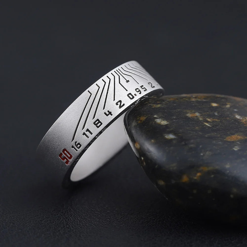 Custom Shutterbug Camera Lens Photographer Shutterbug E60 Sand Finish Sterling Silver Ring