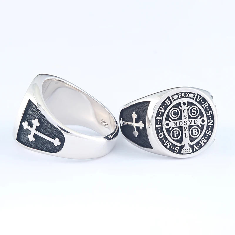 Cross of Saint Benedict Catholic Talisman Ring For Men