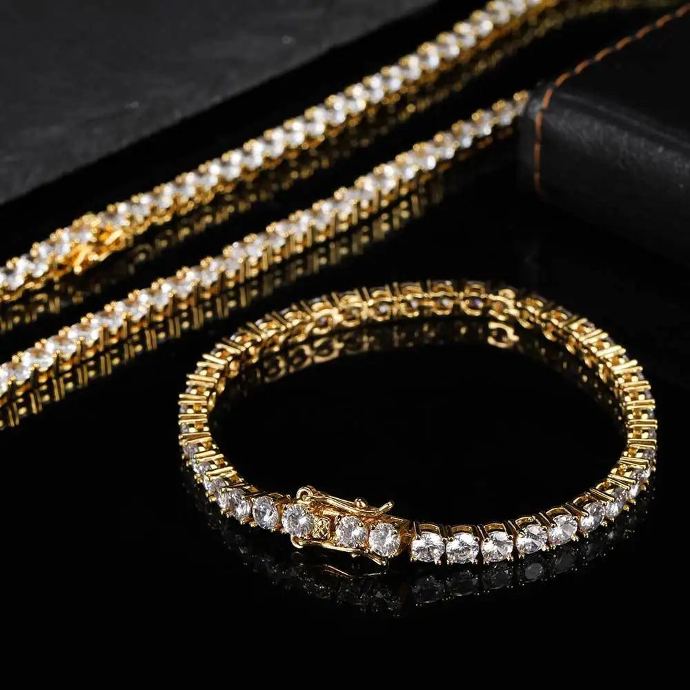 Hip-hop tennis chain bracelet with stone beads