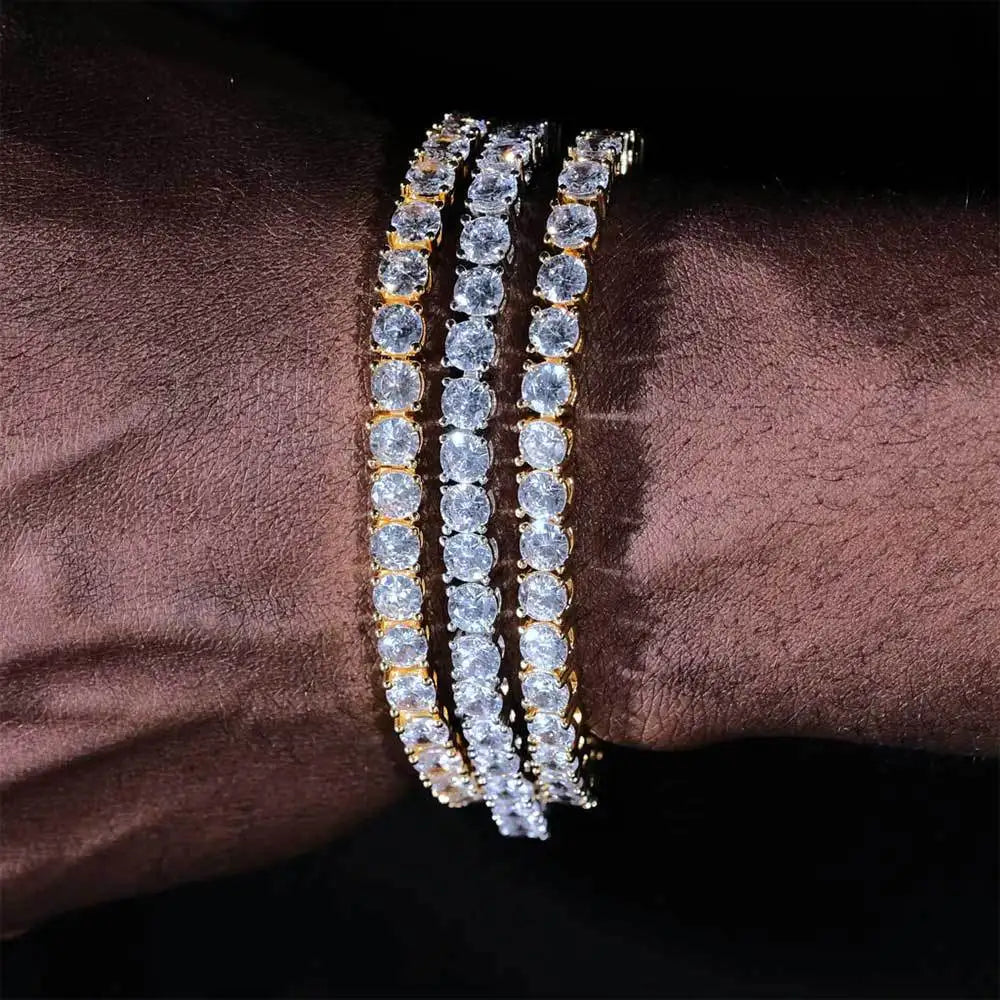 Hip-hop tennis chain bracelet with stone beads