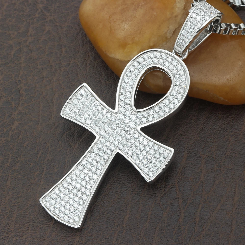 Egyptian Symbol Cross Covered with stones Silver Pendant