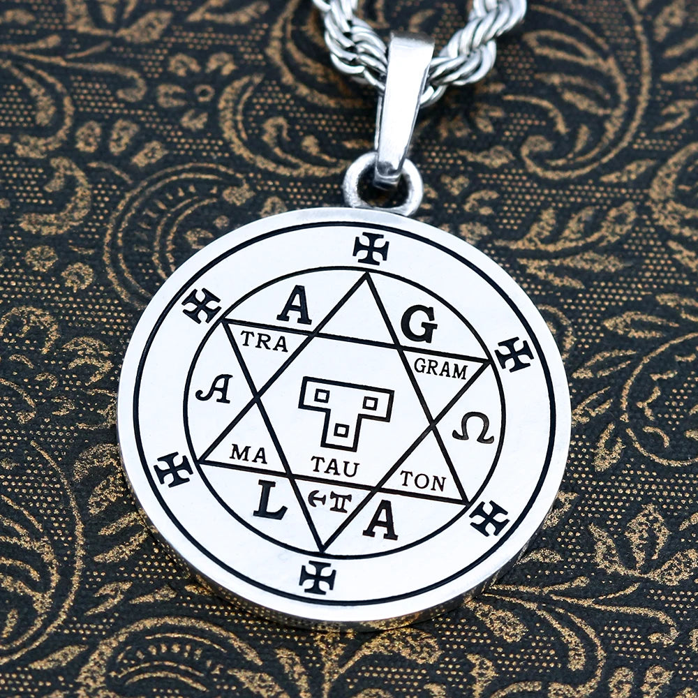 Solomon Pentagram Seal Rune Amulet 925 sterling silver necklace mascot pendant