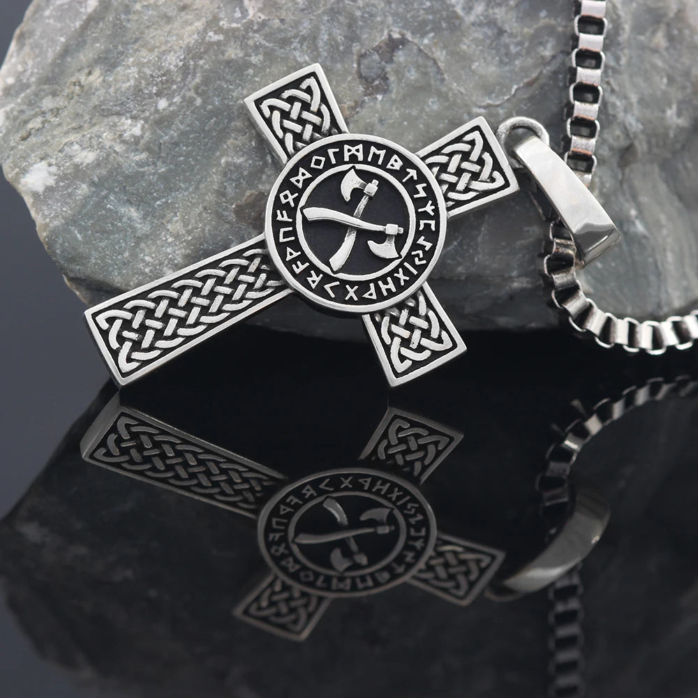 Viking Triangle Double Axe Cross On Both Sides For men Or Women  Pendant
