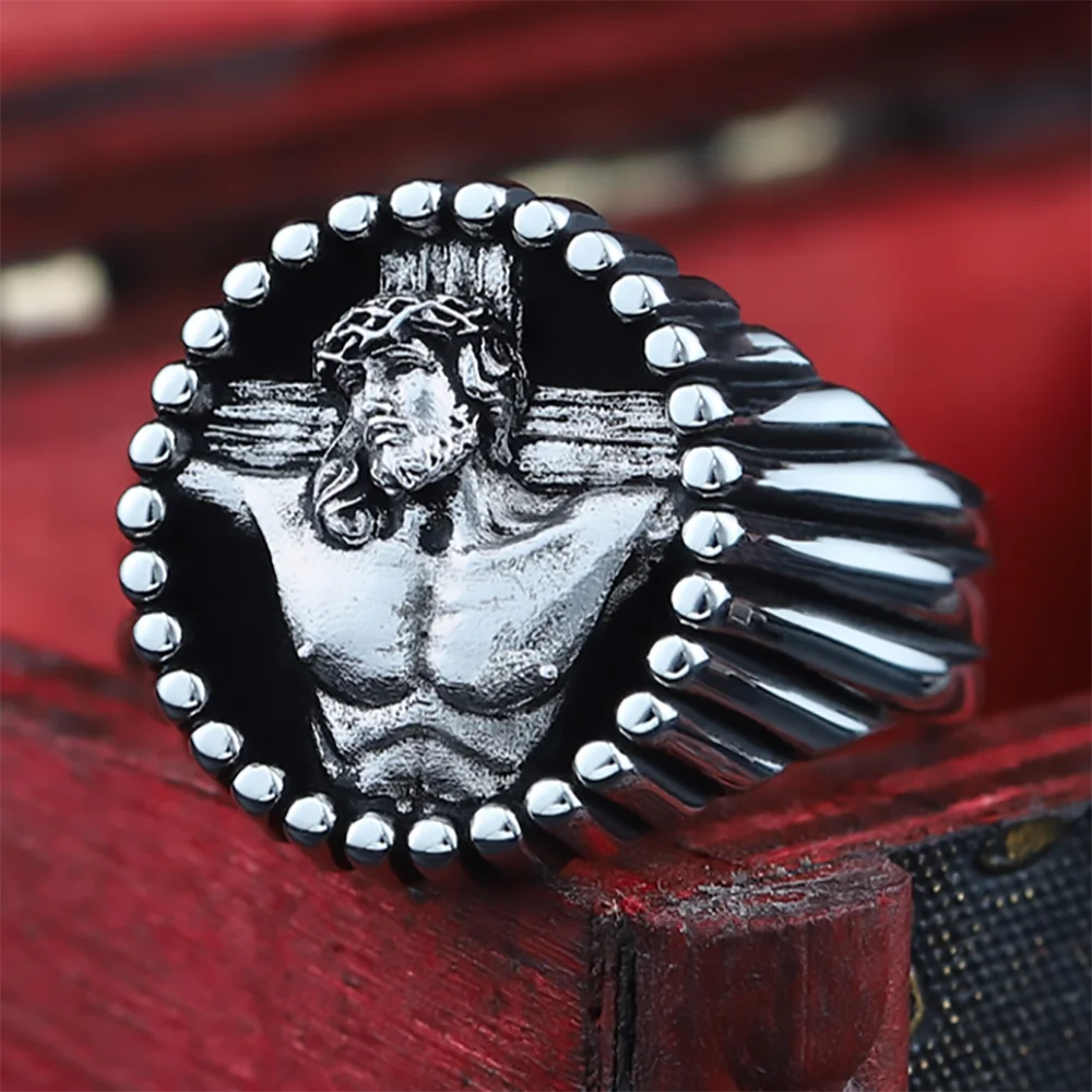 Cross Jesus Catholic Religious Christian Amulet Memorial Silver Ring