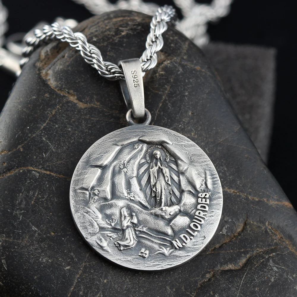 Queen of Grace Virgin Mary N.D.LOURDES Silver Pendant