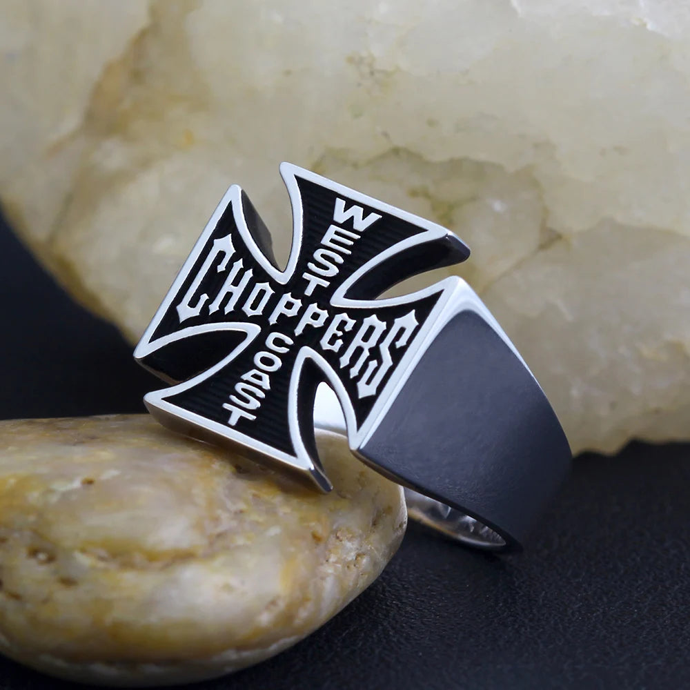 Cross-shaped Customized Text Choppers Sterling Silver Ring