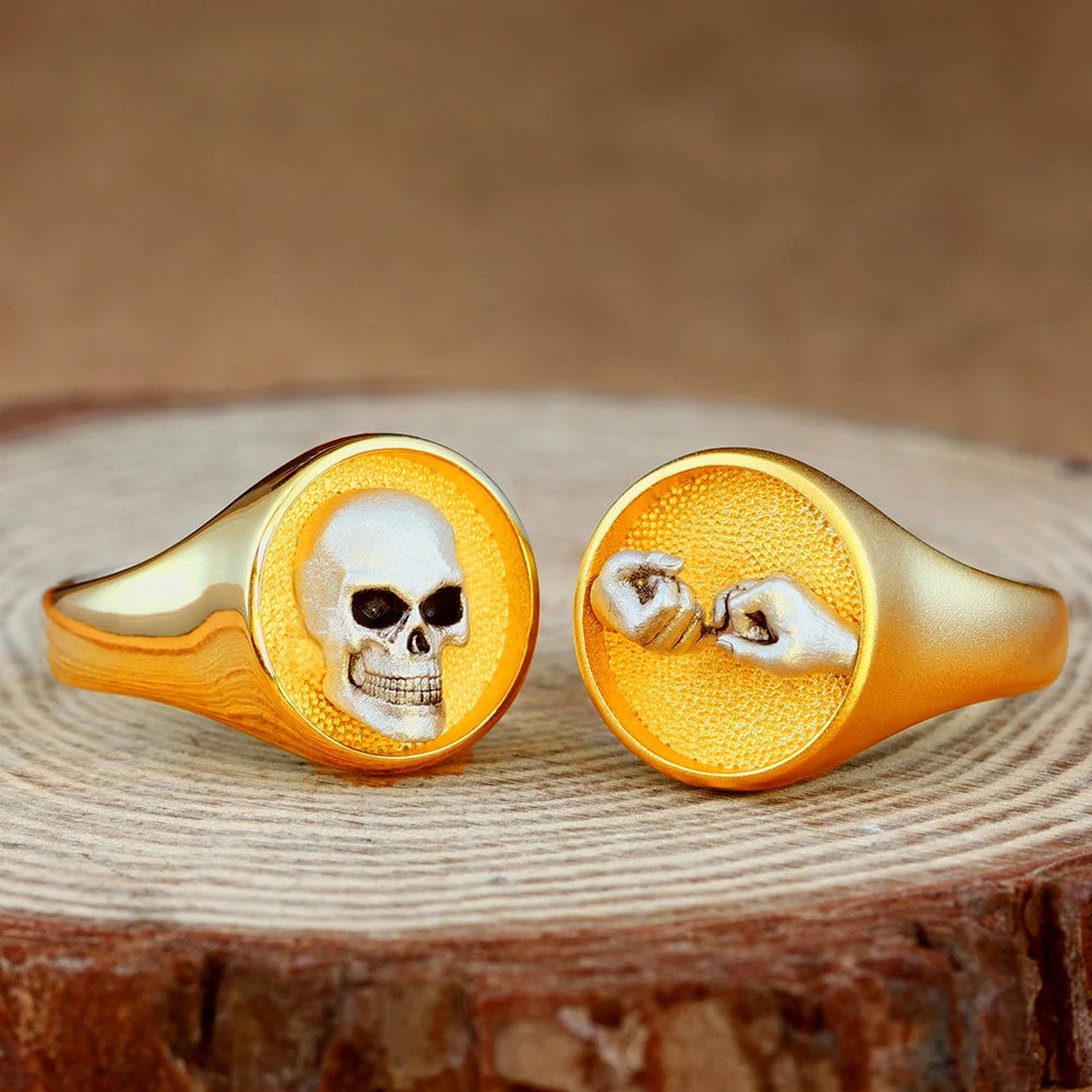 Antique Dead Head Skull Memory Dual-material Pinkie Two-tone  Ring