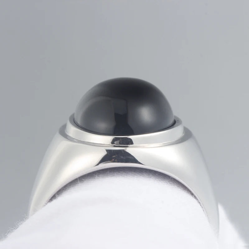 Black Agate Men's Alpha Beta Gamma Capital Letter 925 Sterling Silver Ring