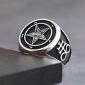 Five-pointed Star-shaped Sheep Head Church Sigil Baphomet Seal Signet Sterling Silver Ring