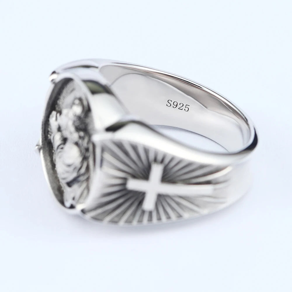 Cross Jesus Catholic Religious Christian Amulet Memorial Silver Ring