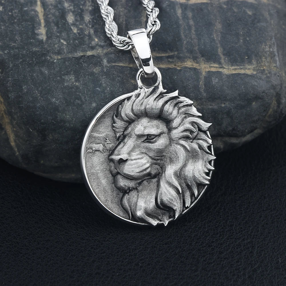 Men Soild Lion Head 925 Sterling Silver Necklace Charm Pendant Jewelry