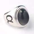 Black Agate Men's Alpha Beta Gamma Capital Letter 925 Sterling Silver Ring