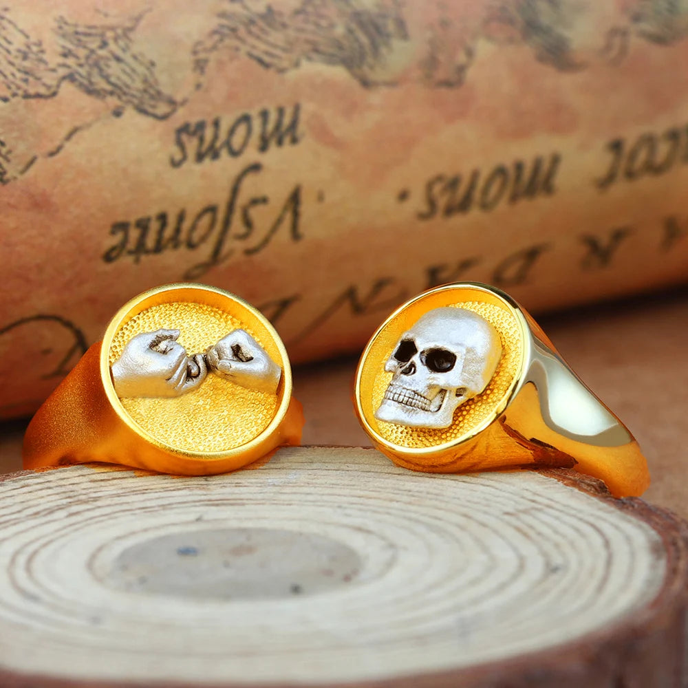 Antique Dead Head Skull Memory Dual-material Pinkie Two-tone  Ring