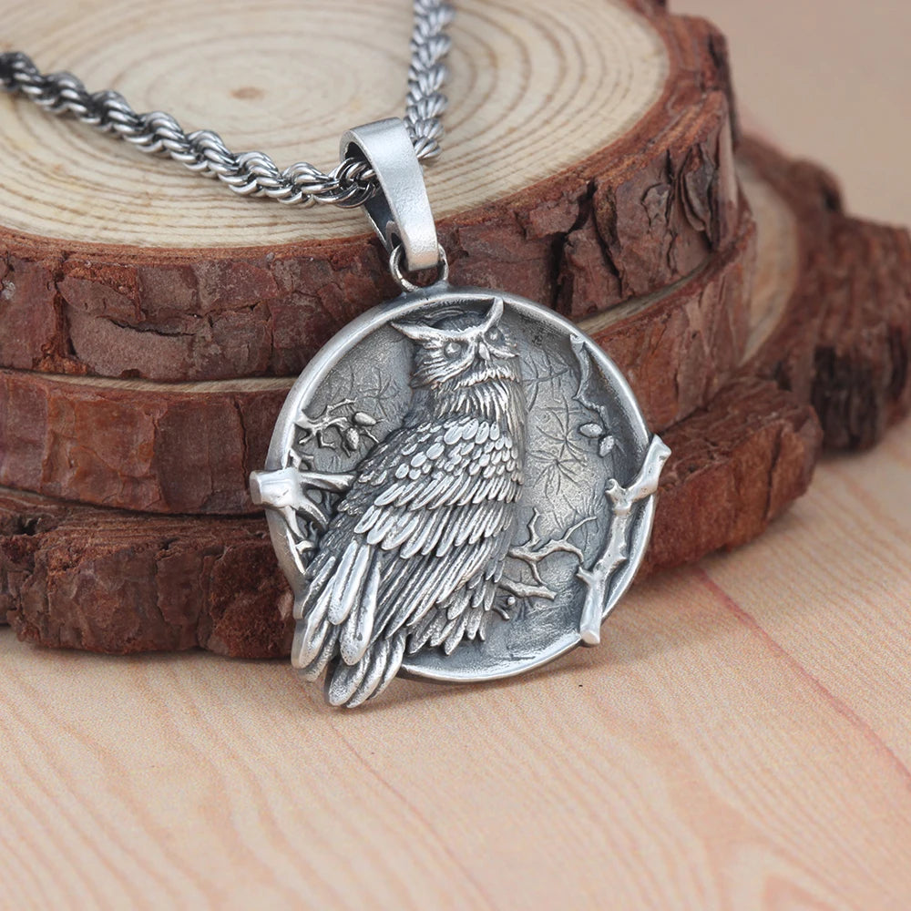Owl Pendant meaning wisdom and good luck mascot 925 sterling silver