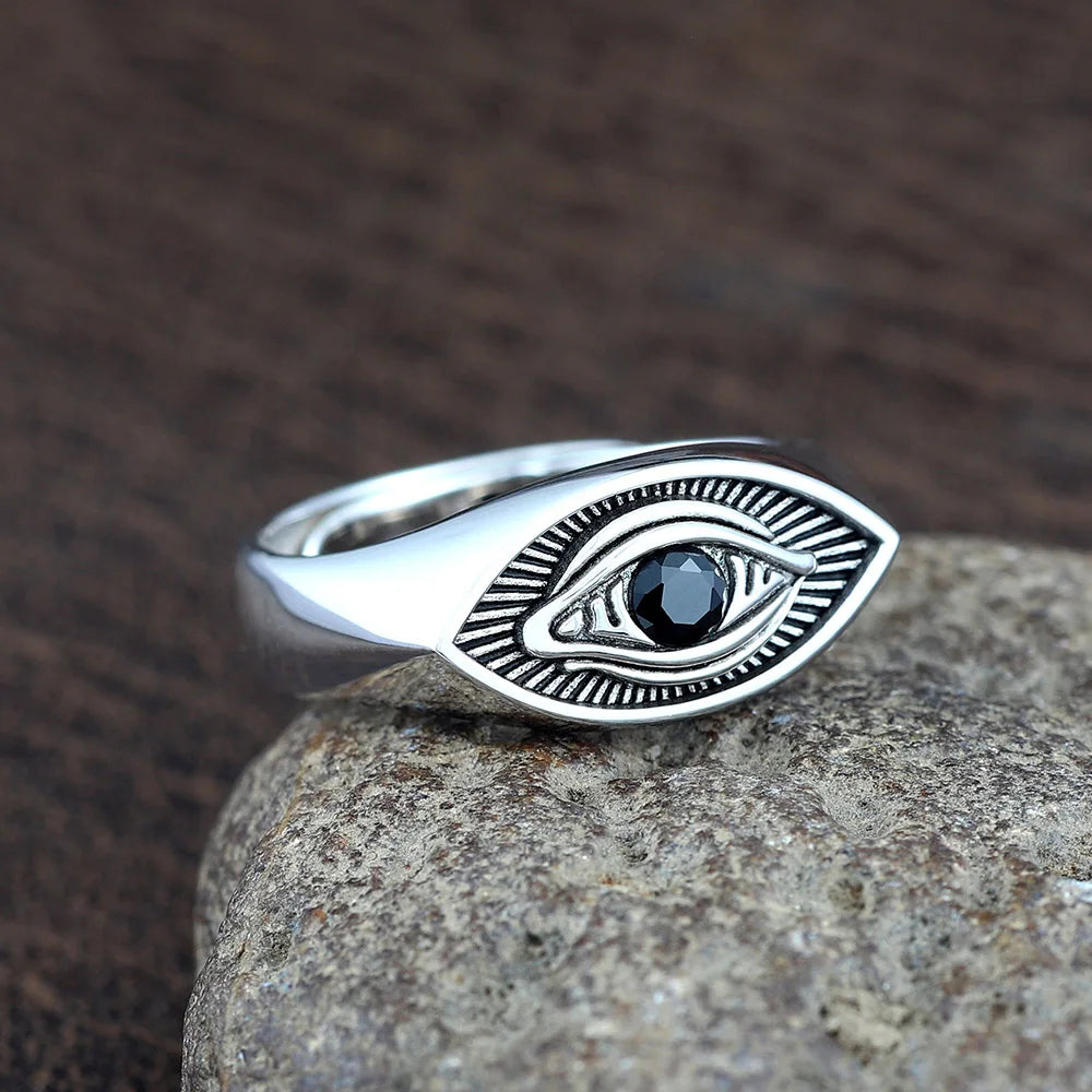 All Seeing Eye Horus Radiate Brilliant Light God Free Mason Sterling Silver Ring