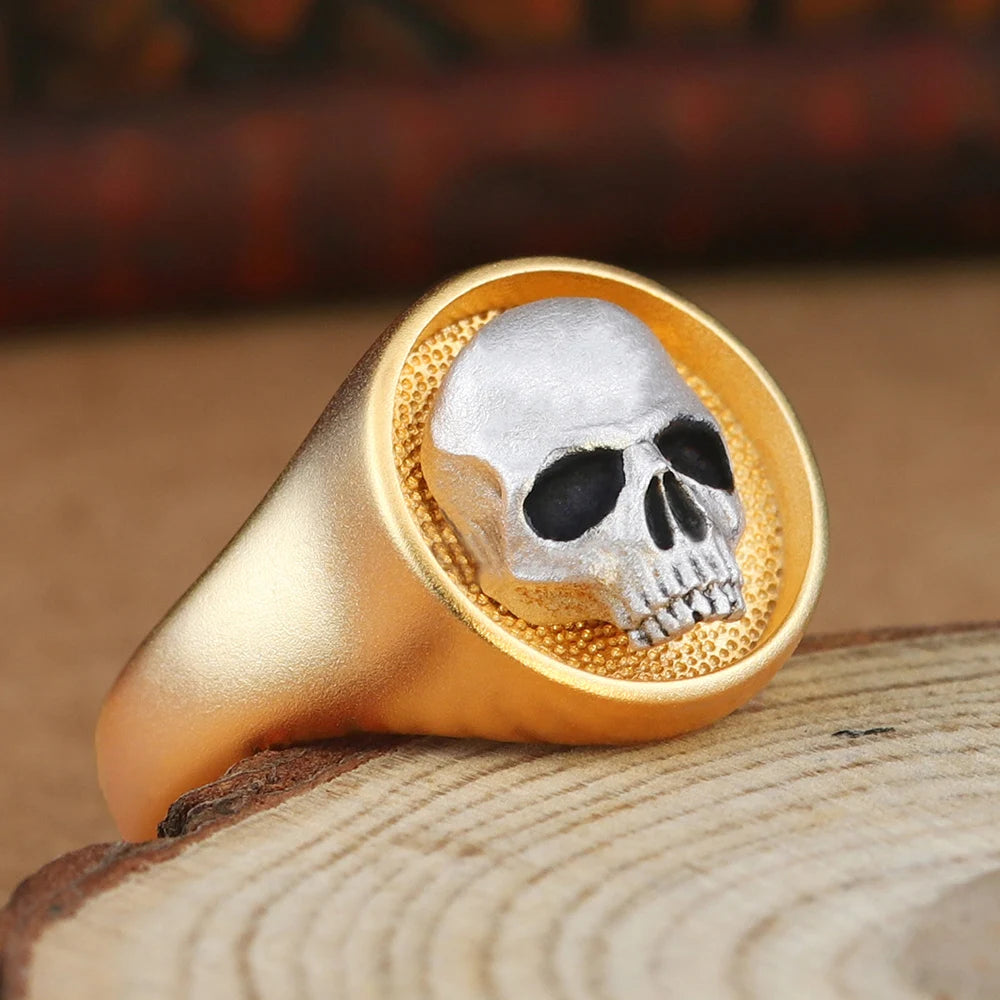 Antique Dead Head Skull Memory Dual-material Pinkie Two-tone  Ring
