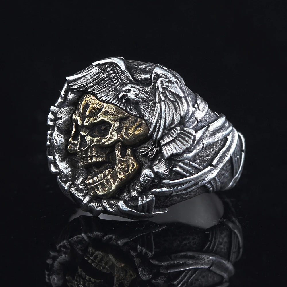 Memento Mori Gothic Death's Head Skeleton Skull Evil Demon Bike Unique Gift Idea For You And Friend Punk Mens Silver Ring