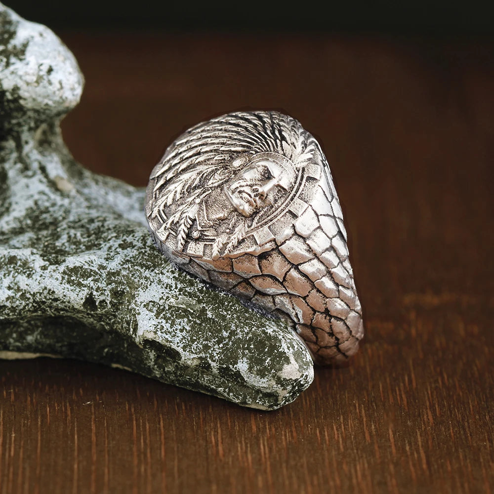 Indian Chief Biker Rock Punk Silver Ring