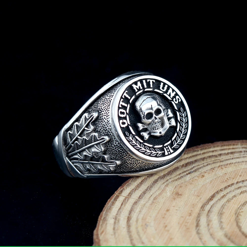 Skull Memento Mori Gott Mit Uns For Men Sterling Support Custom Silver Ring