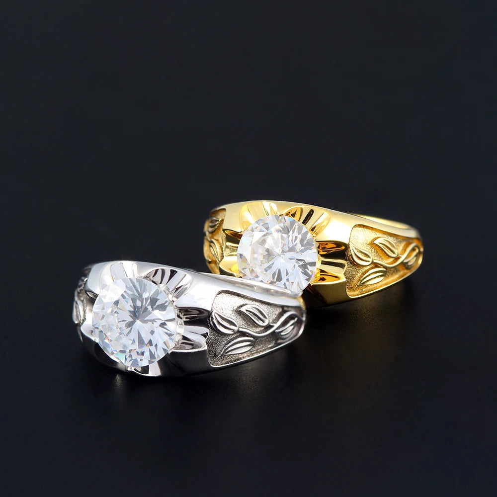 Custom-made Popular Leaf Inlaid Stone Wedding Moissanite Sterling Silver Ring
