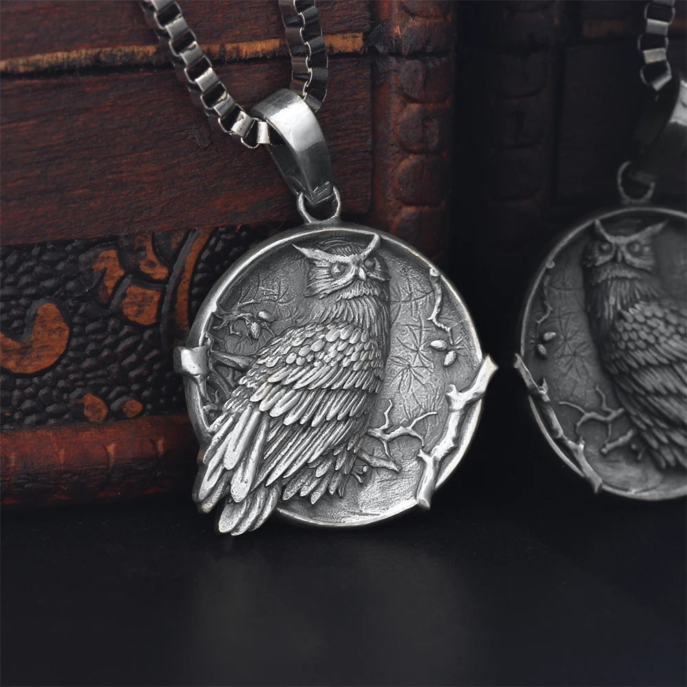 Owl Pendant meaning wisdom and good luck mascot 925 sterling silver