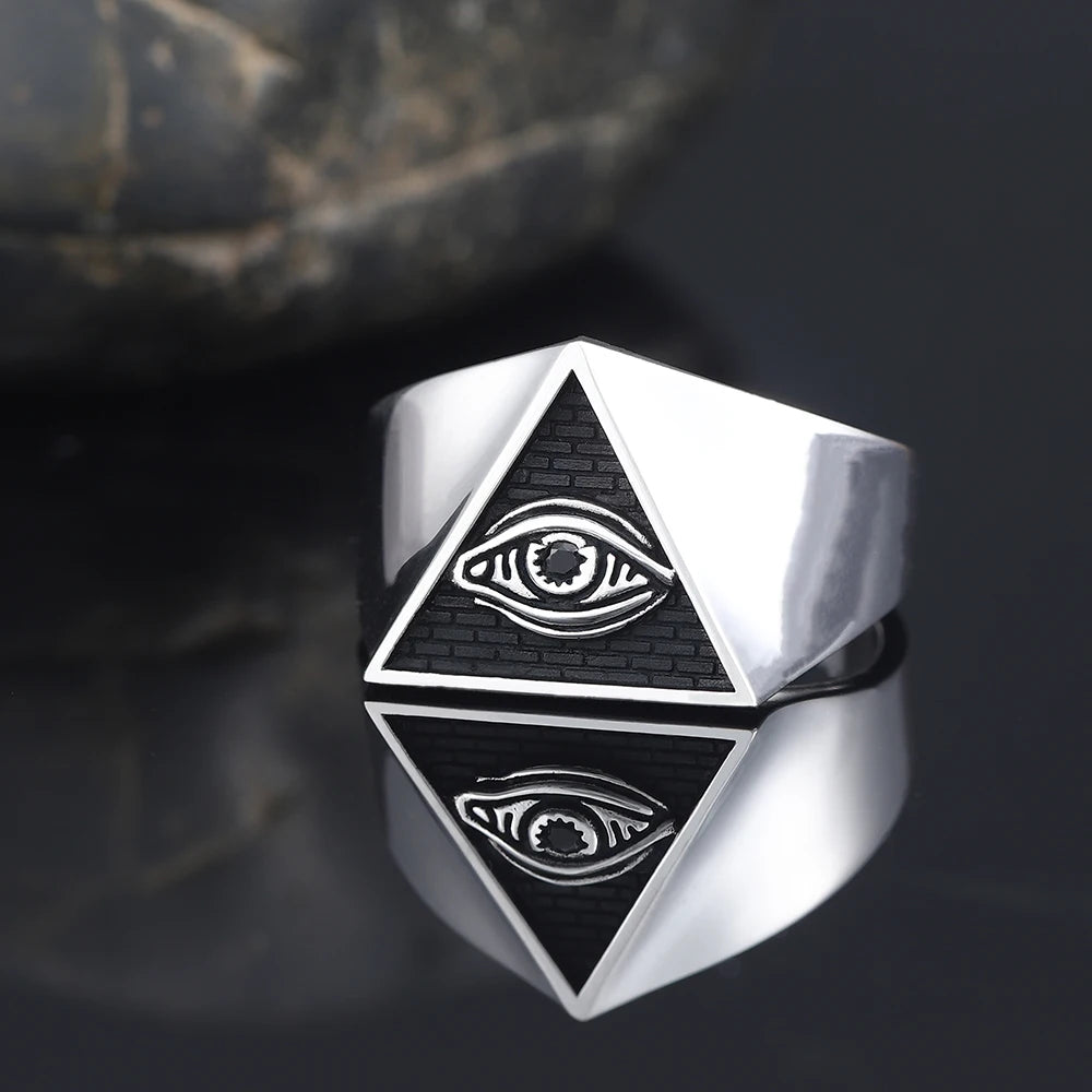 All-Seeing Eyes God Horus Triangular Sterling Silver Ring