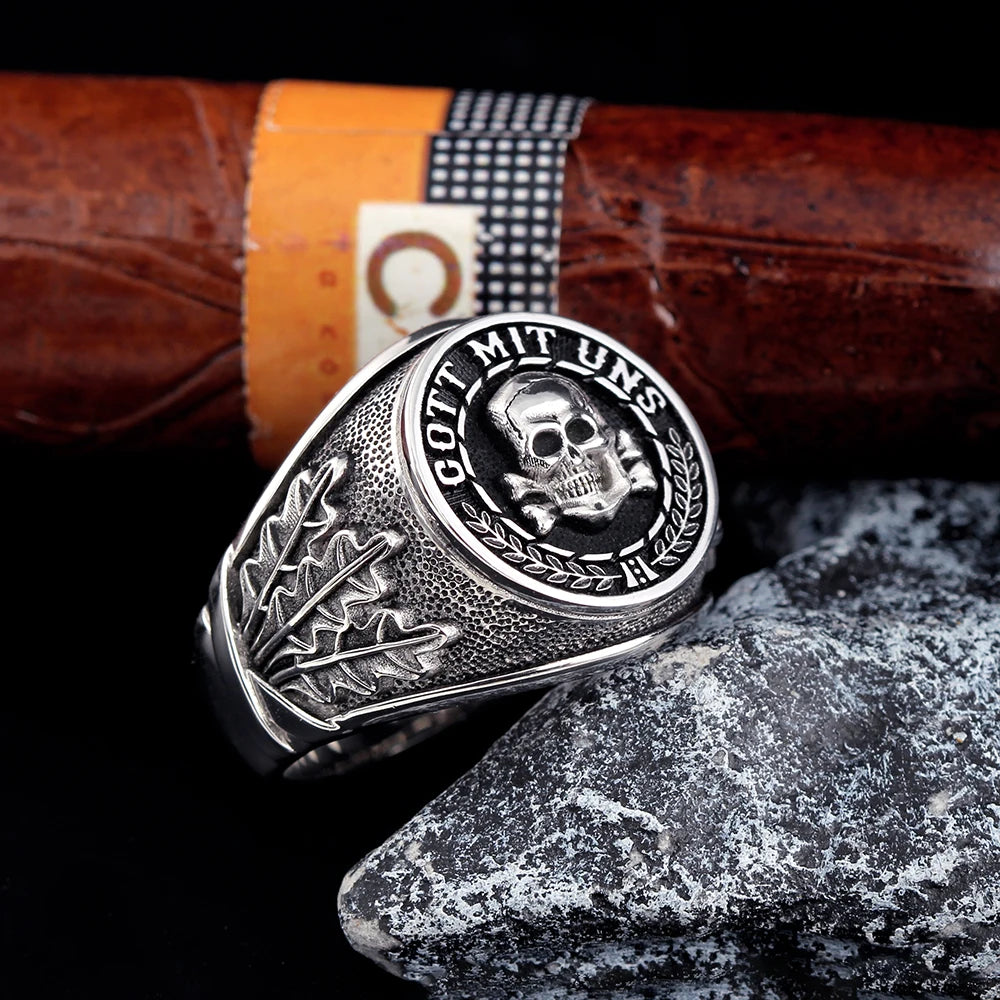 Skull Memento Mori Gott Mit Uns For Men Sterling Support Custom Silver Ring
