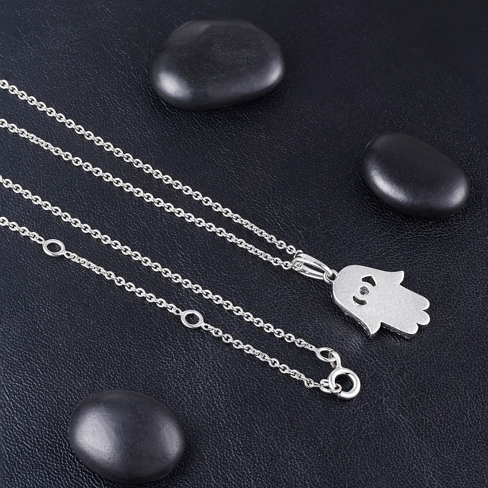 Lucky Hand Bohemian Folk Style Fatima Hand  Eyes Palm Diamond Necklace Pendant