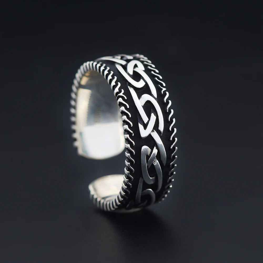Antique Viking Totem Finger Size Regulable Sterling Silver Ring