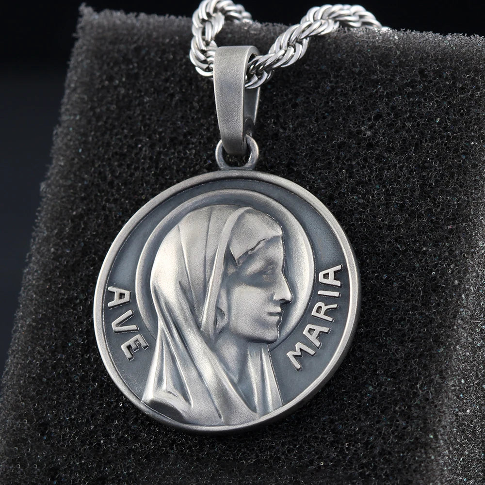 Queen of Grace Virgin Mary N.D.LOURDES Silver Pendant