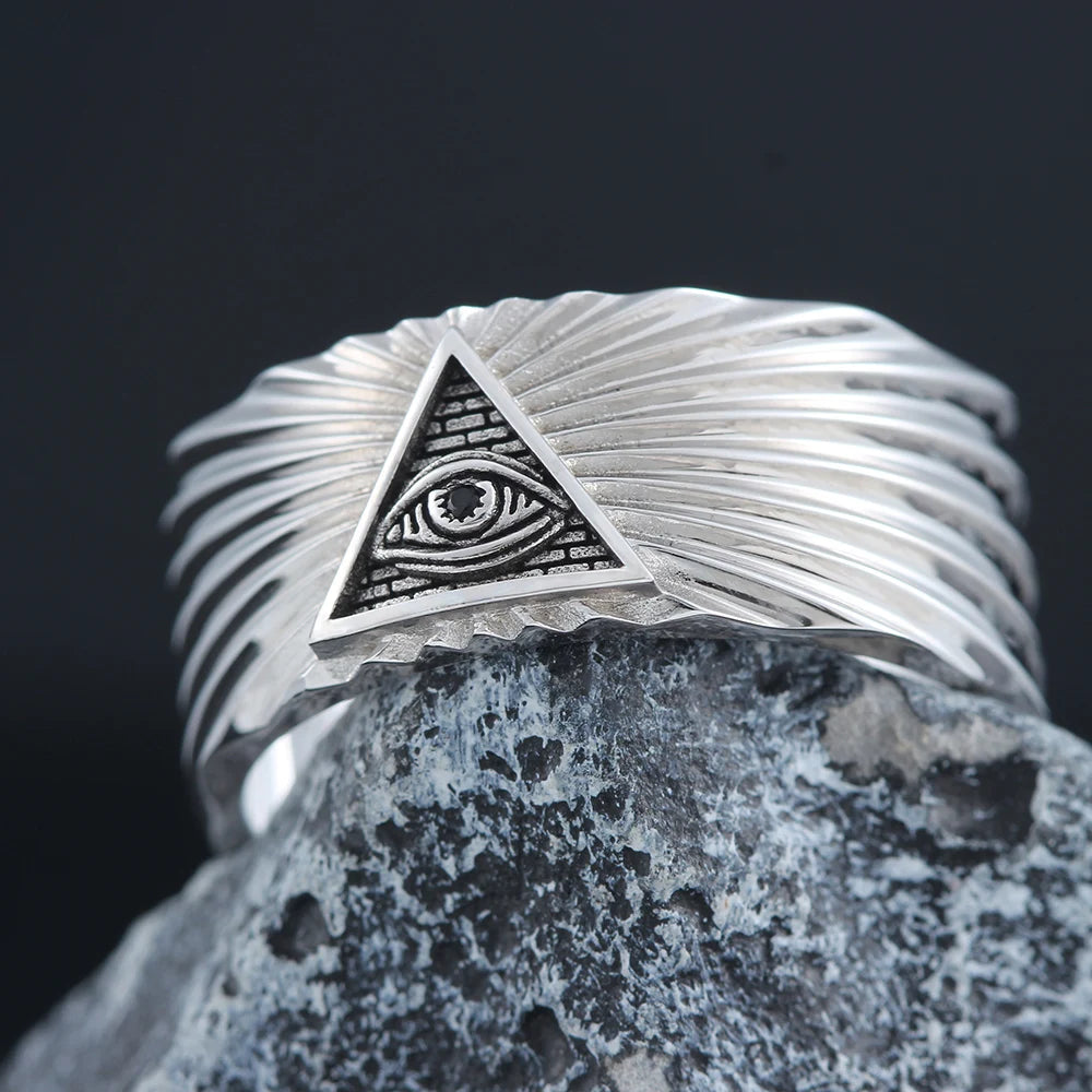 All Seeing Eyes God Horus Triangular Radial Sterling Silver Rings