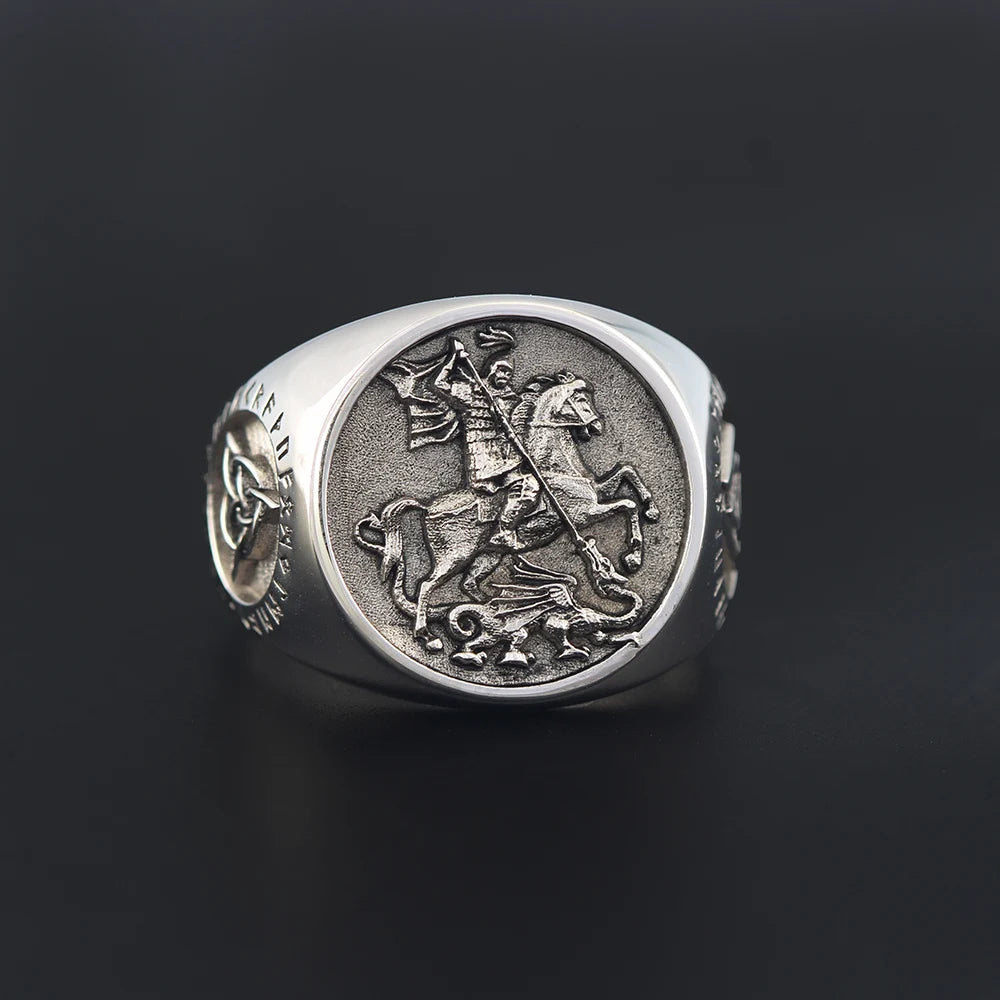 St. George The Paladin Slays Dragons Unique Sovereign Expeditions Equestrian Viking Sterling Silver Ring