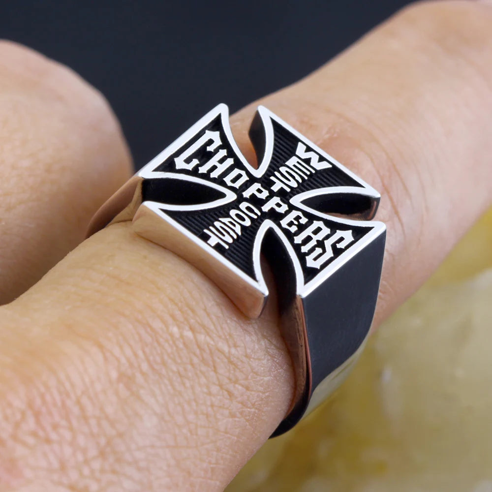 Cross-shaped Customized Text Choppers Sterling Silver Ring