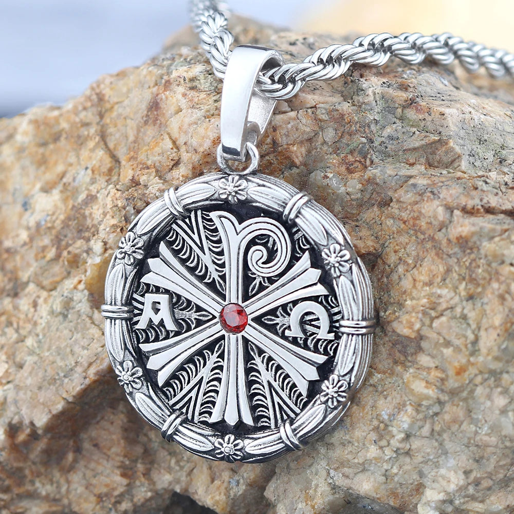Chi Rho Christ Symbol Alp Ome Charm PX Silver Pendant