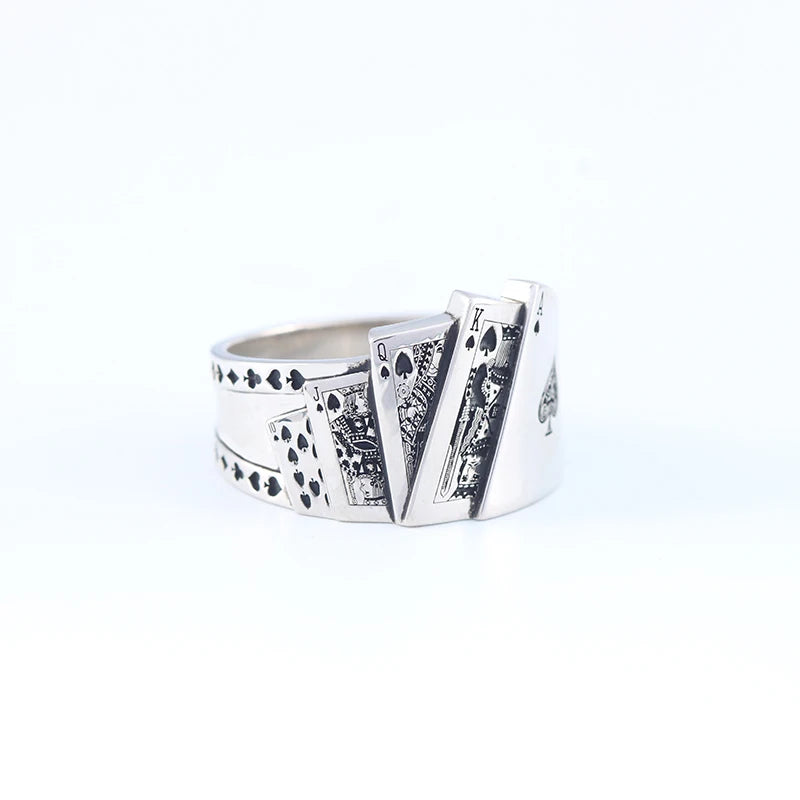 Lucky Flush Sterling Silver Men's Playing Card Ring Can Support Customization