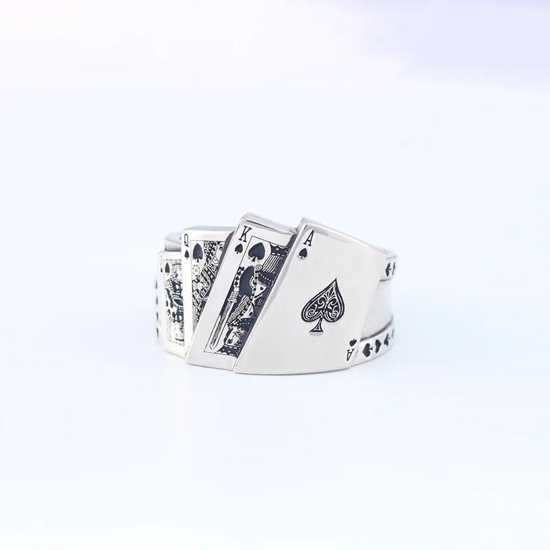 Lucky Flush Sterling Silver Men's Playing Card Ring Can Support Customization