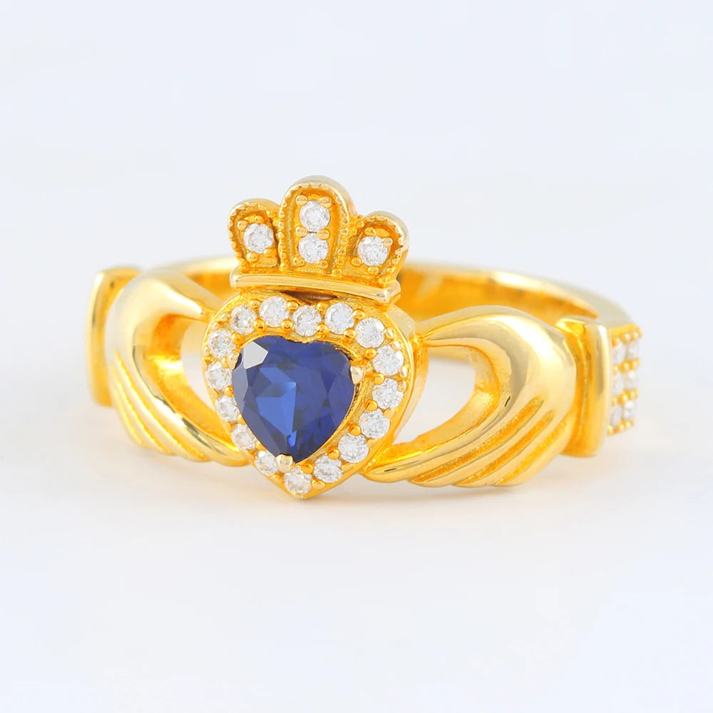 Heart Shaped Scottish Lrish Crown Hands Ireland sterling silver ring