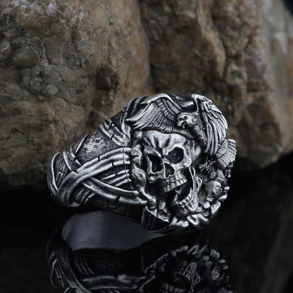 Memento Mori Gothic Death's Head Skeleton Skull Evil Demon Bike Unique Gift Idea For You And Friend Punk Mens Silver Ring
