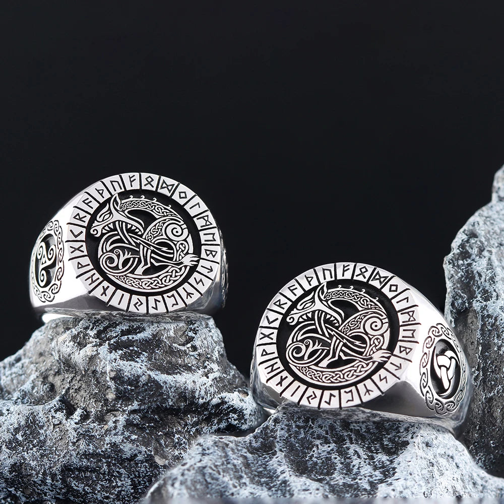 Ancient Viking Rune Dragon Totem Sterling Silver Ring